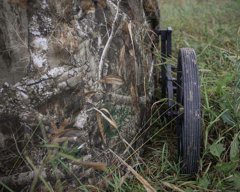 wheels of soft-sided hunting blind