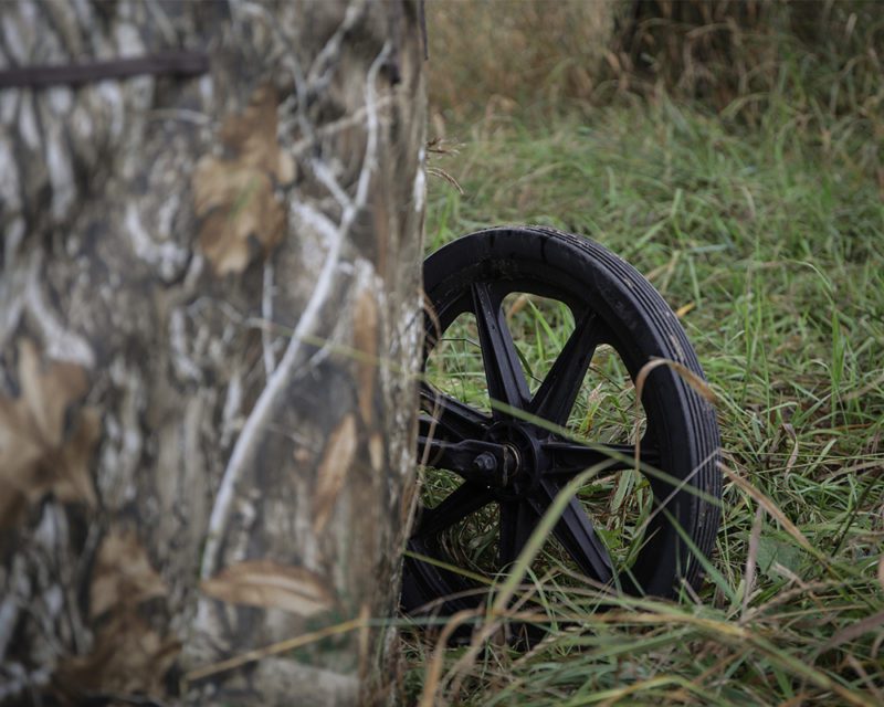 wheels of soft-sided hunting blind